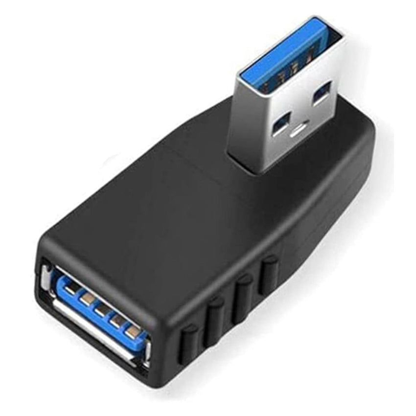 Black USB extension cable with blue connectors on a white background