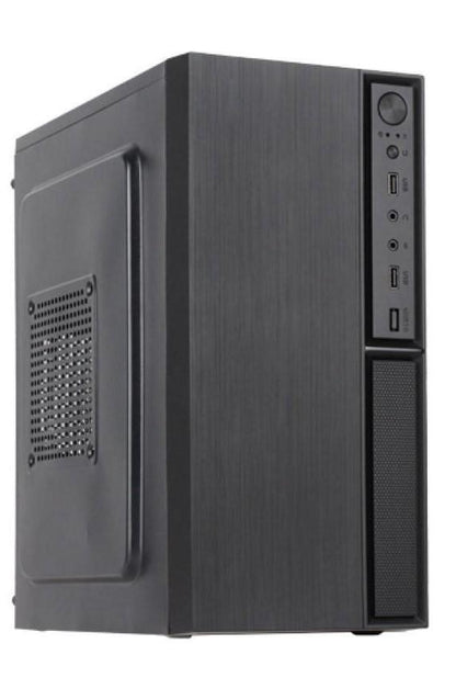 Black computer tower on a white background