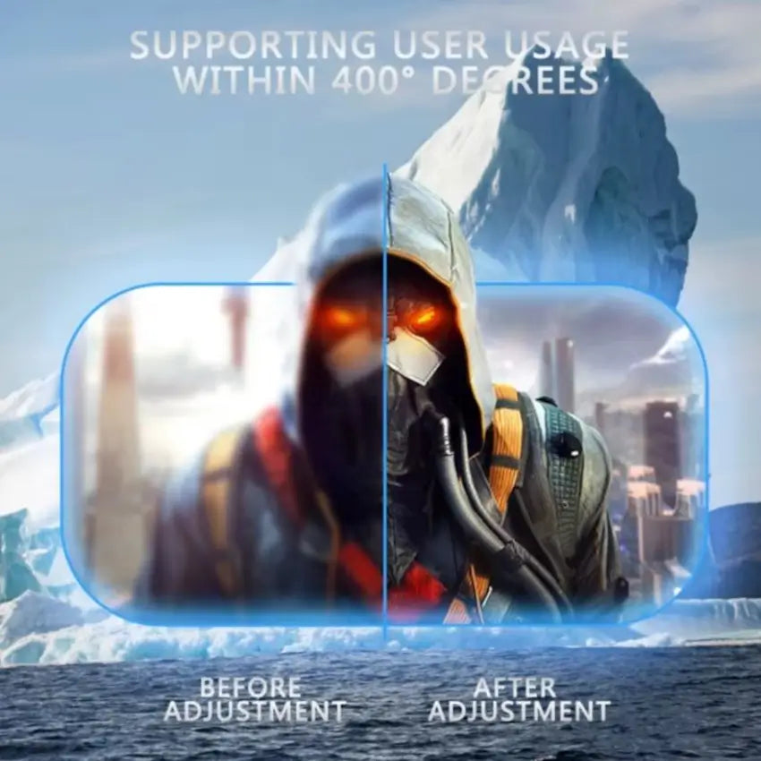 Before and after adjustment comparison with a person wearing a hooded outfit against a mountainous background.