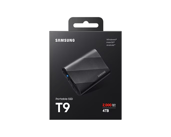 Samsung MU-PG1T0BW T9 Portable SSD 1 TB; Transfer speed up to 2000 MB/s; Write Speed up to 1950MB/s; USB 3.2 (Gen2x2; 20Gbps); A