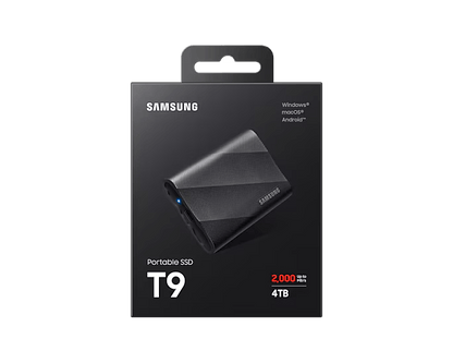 Samsung MU-PG1T0BW T9 Portable SSD 1 TB; Transfer speed up to 2000 MB/s; Write Speed up to 1950MB/s; USB 3.2 (Gen2x2; 20Gbps); A
