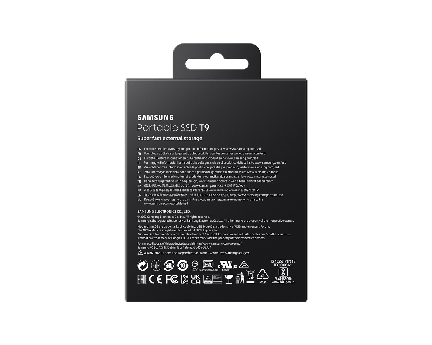 Samsung MU-PG1T0BW T9 Portable SSD 1 TB; Transfer speed up to 2000 MB/s; Write Speed up to 1950MB/s; USB 3.2 (Gen2x2; 20Gbps); A