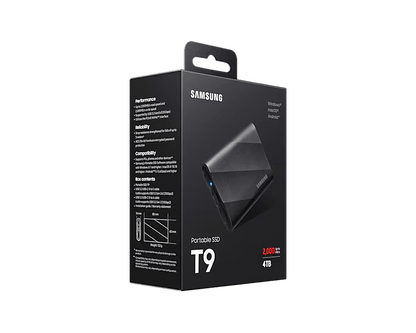 Samsung MU-PG1T0BW T9 Portable SSD 1 TB; Transfer speed up to 2000 MB/s; Write Speed up to 1950MB/s; USB 3.2 (Gen2x2; 20Gbps); A