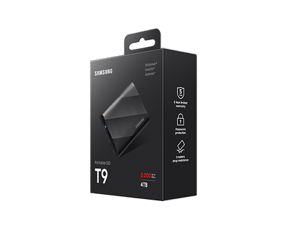 Samsung MU-PG1T0BW T9 Portable SSD 1 TB; Transfer speed up to 2000 MB/s; Write Speed up to 1950MB/s; USB 3.2 (Gen2x2; 20Gbps); A