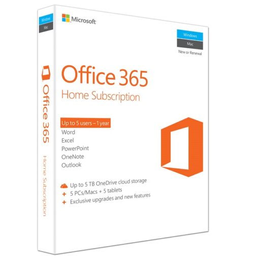 microsoft office 365 home medialess 5 user, 1 year subscription