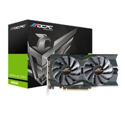 OCPC NVIDIA GeForce RTX 3060 12GB GDDR6 graphics card with dual-fan cooling, 192-bit memory interface, displayed with retail packaging.